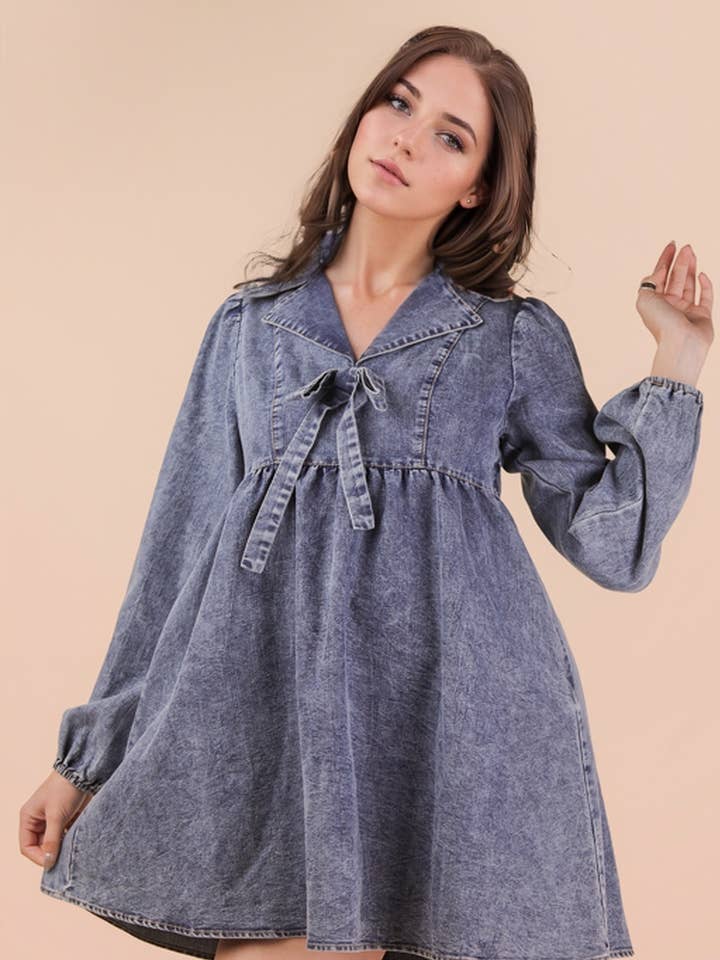 ND31904-Washed Chambray Collared Mini Dress and other Purchase Wholesale chambray dress. Free Returns & Net 60 Terms on Faire trending on Faire.