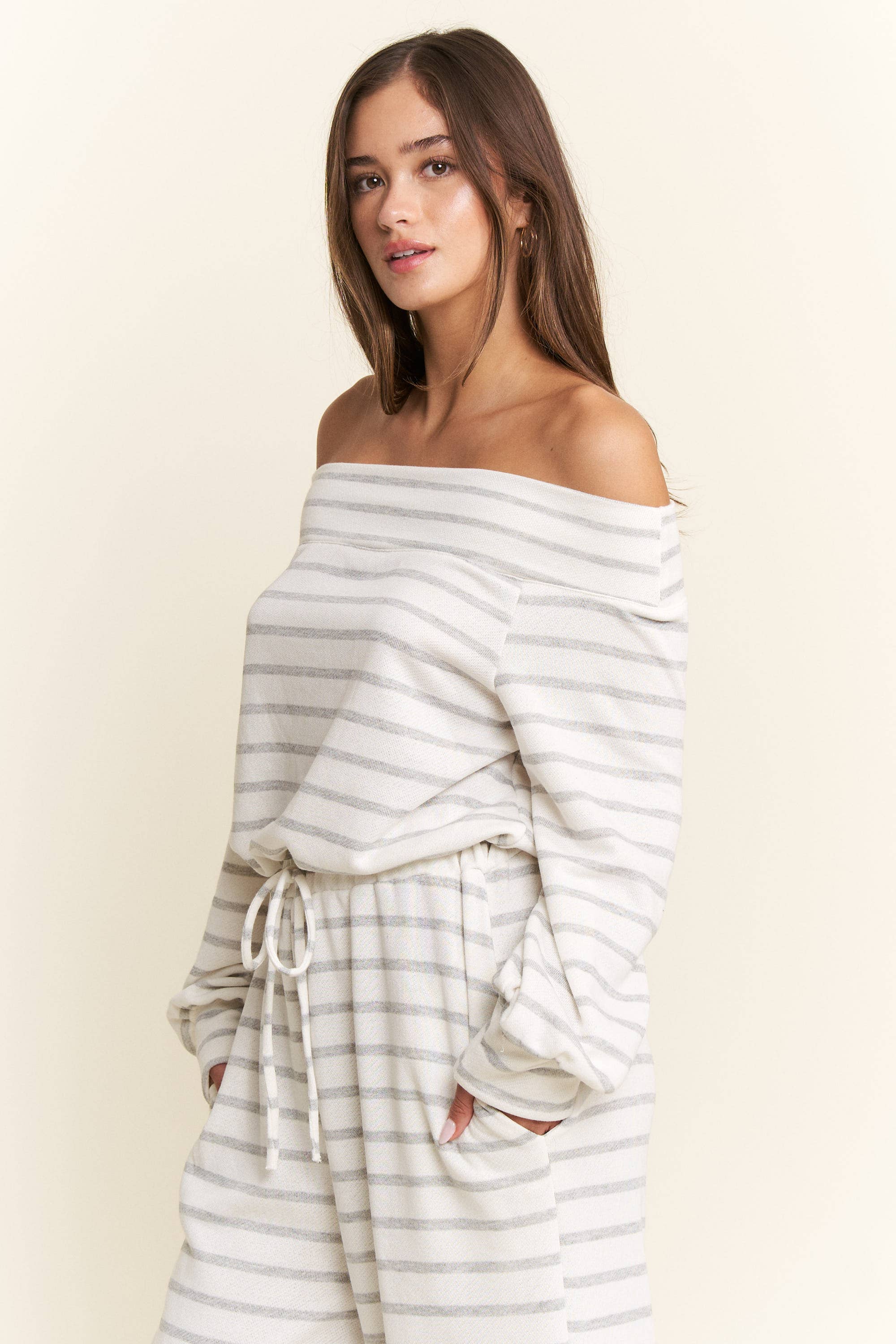 JADE BY JANE PLUS - Wholesale Jumpsuit - Women's - (PLUS SIZE) OFF-SHOULDER STRIPED TERRY JUMPSUIT18