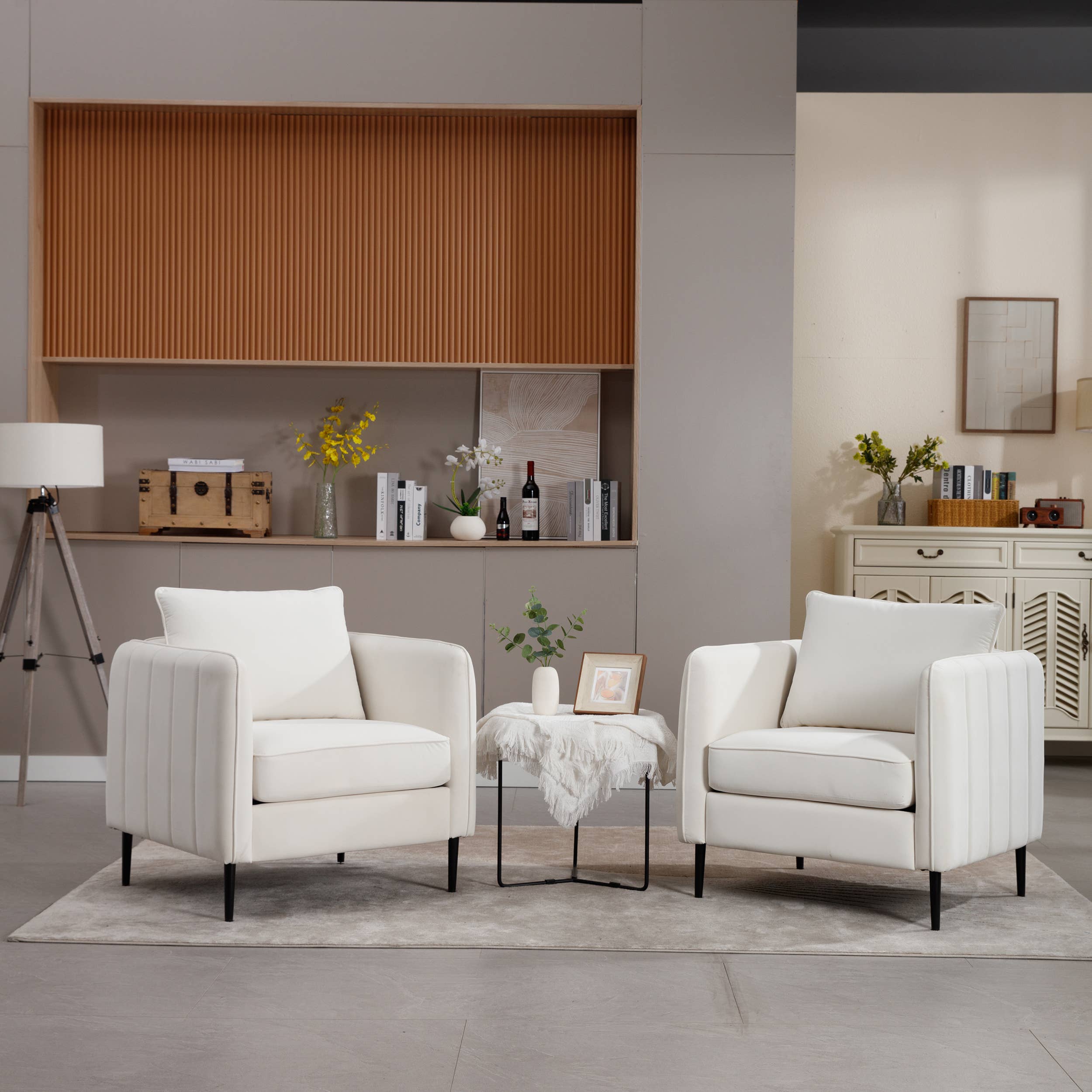 39F Inc. - Vente Chaises - Fauteuil simple confortable en velours Chaise d'appoint Beige/Noir/Gris/Vert5