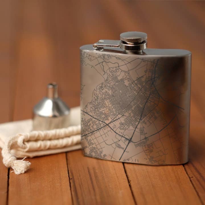 Waco TX Map Hip Flask for wholesale by JACE.design