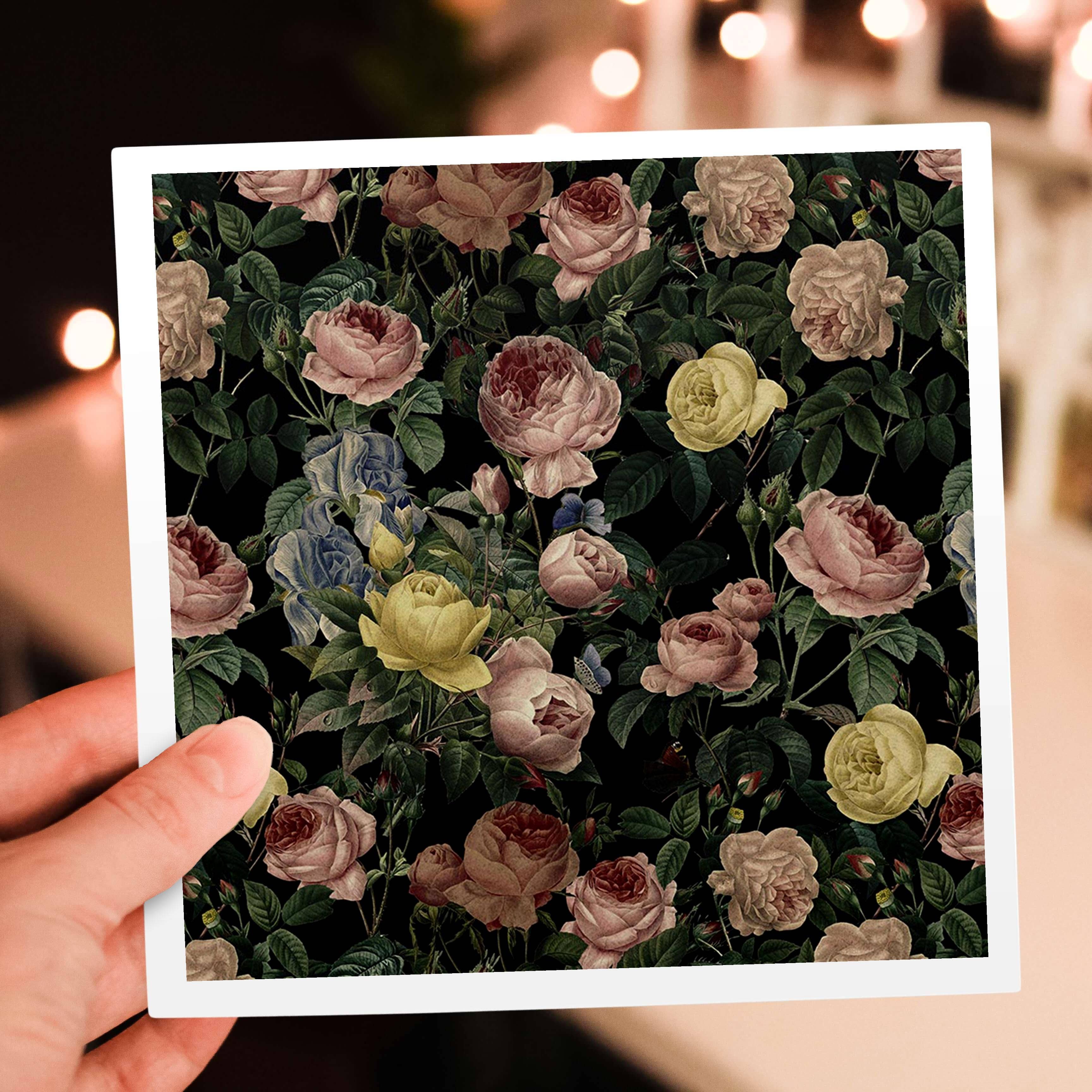 3dRose - Wholesale Everyday Greeting Card - 3dRose, Victorian Luxury Vintage Black Rose Flower Watercolor Summer Pattern, Greeting Card5