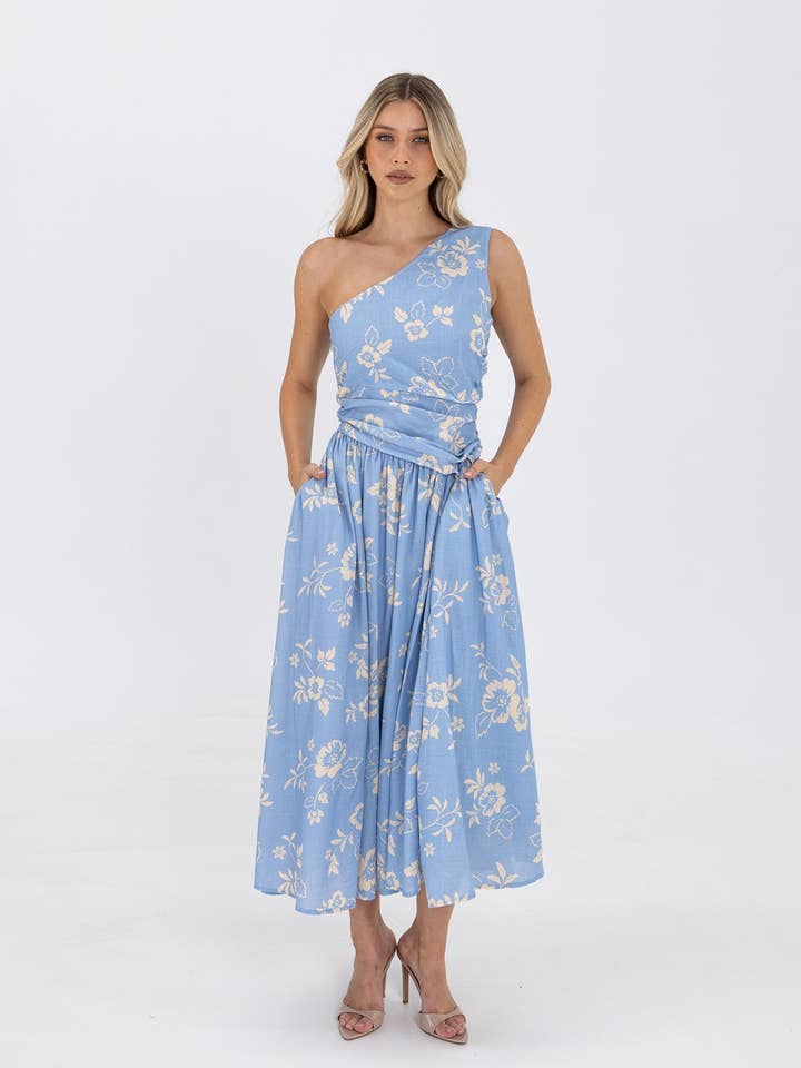 Regina Dress-Blue Flower for wholesale by Twosisters The Label
