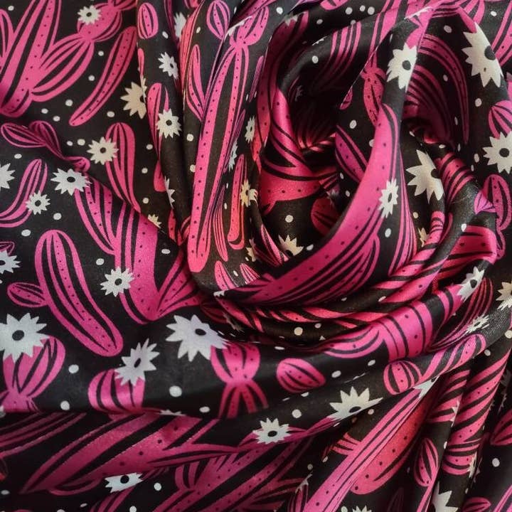 Double B Wild Rags – wholesale Scarf – Women's – Wild Rag Cactus Fuchsia pink and Black with White flowers Western Cowboy Neck Scarf Bandana by Double B Wild Rags2