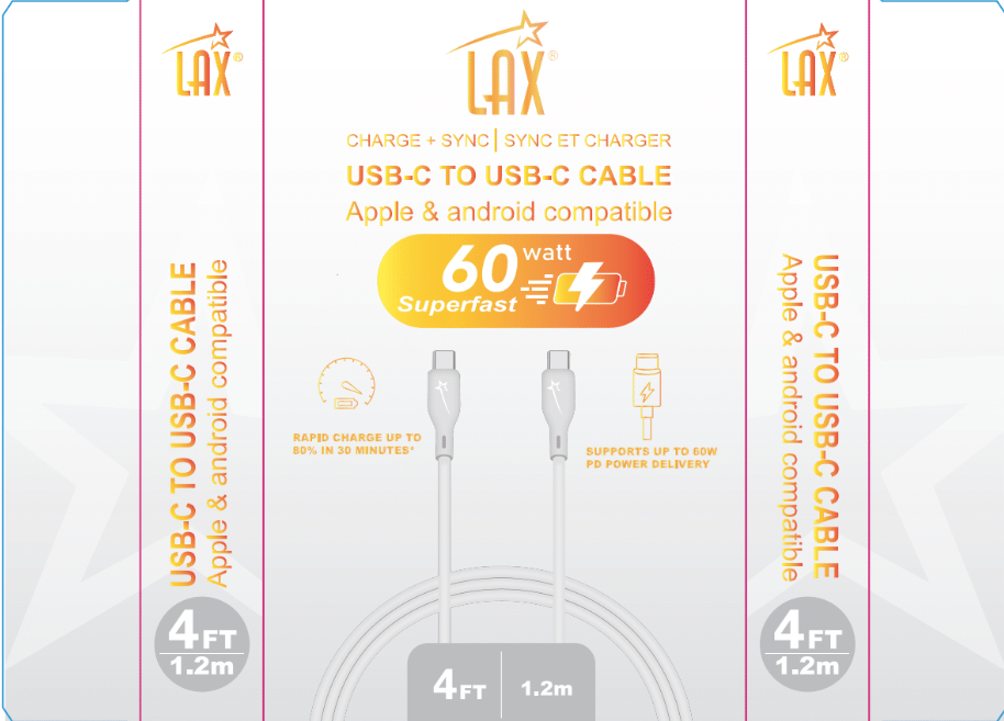 LAX Gadgets - Wholesale Charging Cable - USB-C to USB-C Charger Jelly Cables- 4 & 10ft Retail Pack1