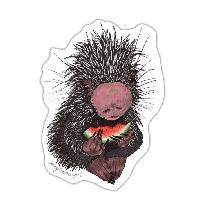 Porcupine Sticker for wholesale by Sage Flannery Art