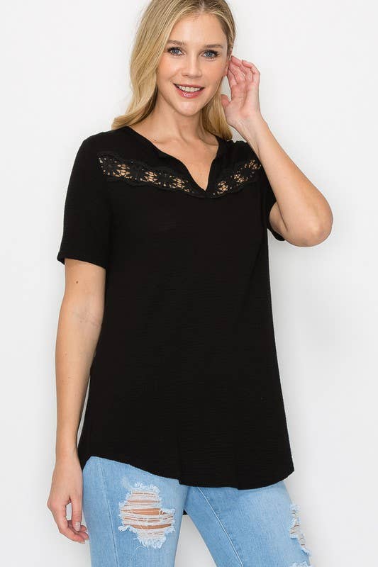 A.gain – Engroshandel Tunika - Dame – 10721SS518 - FRONT SNØRET DETALJE KORT ÆRME SOLID TOP3