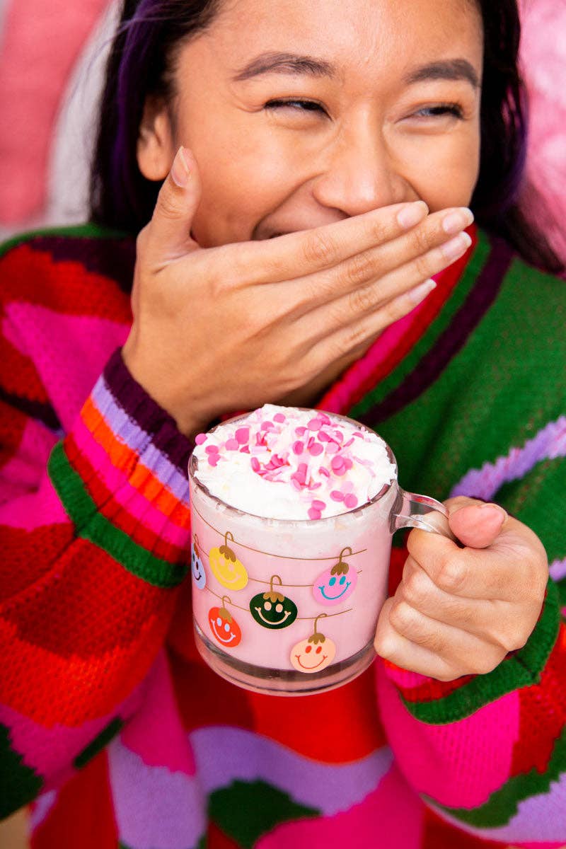 Ornamento con forma de sonrisa Taza navideña de vidrio transparente de venta al por mayor en Faire1