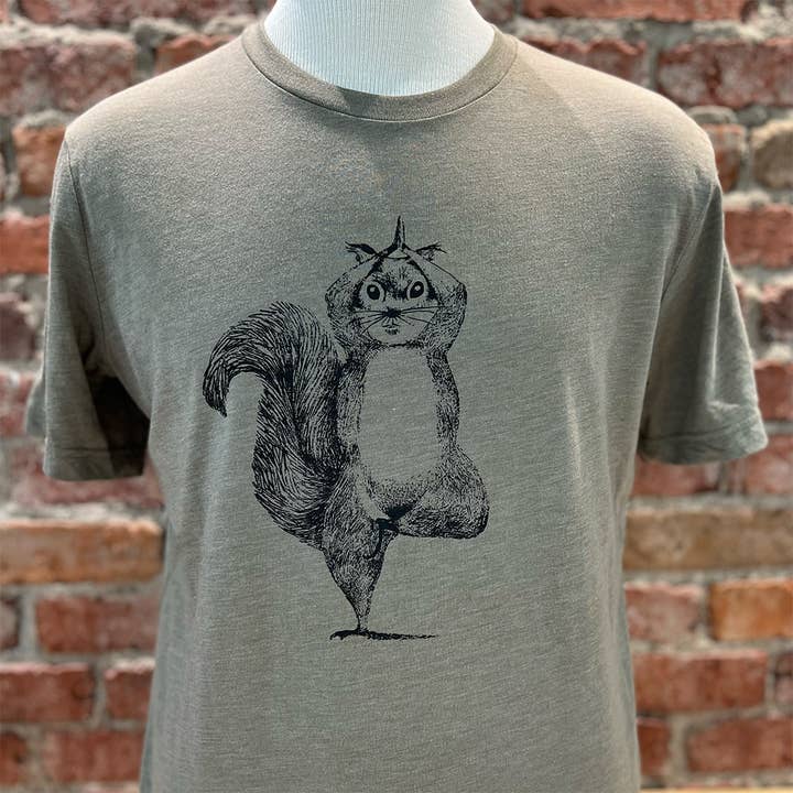 Lucky Monkey - Wholesale Screen Printed T-Shirt - Women's - Unisex Squirrel Yoga Tee 2