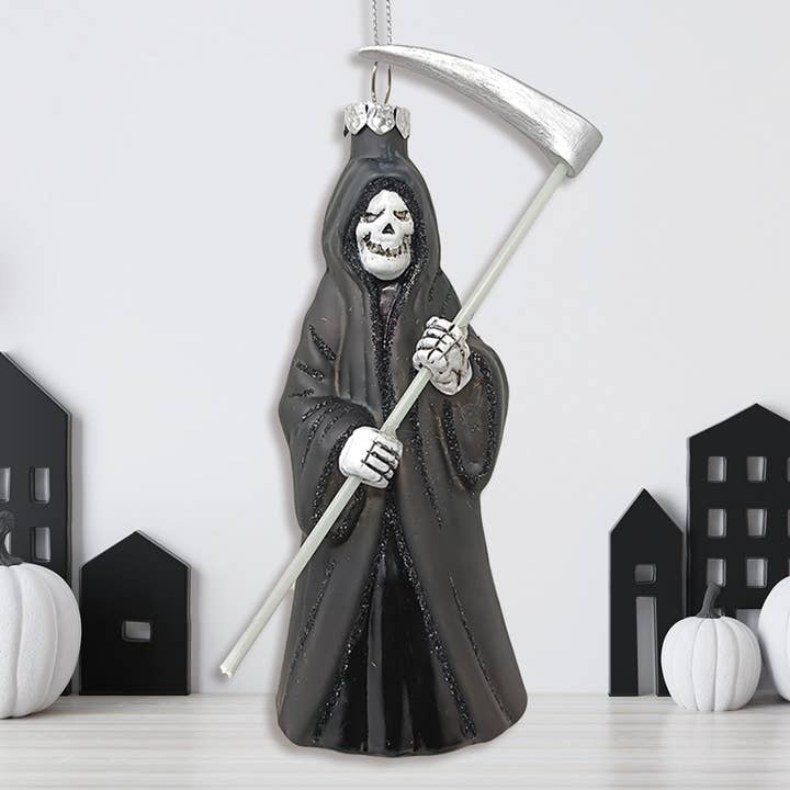Grim Reaper Horror Glass Ornament, Spooky Halloween for wholesale by OrnamentallyYou