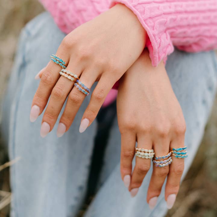 Dani Barbe - Wholesale Multi-Stone Ring - Purple Opal Ring, Handmade Gemstone Ring, Real Opal Jewelry