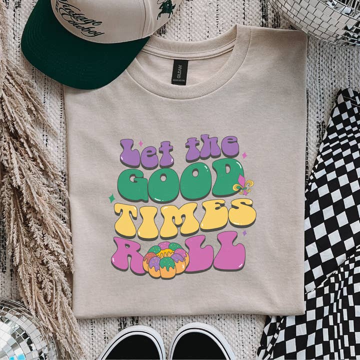 Laissez les bons temps rouler Gâteau des Rois Rétro Mardi Gras DTF Trans pour la vente par Nashville Design House