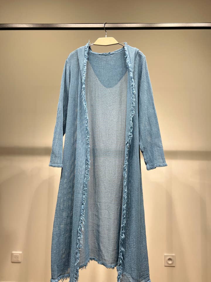 L'Emotion - Wholesale Kimono - Women's - Long Hooded Openwork Knit Fringed Effect Kimono 100% Cotton5