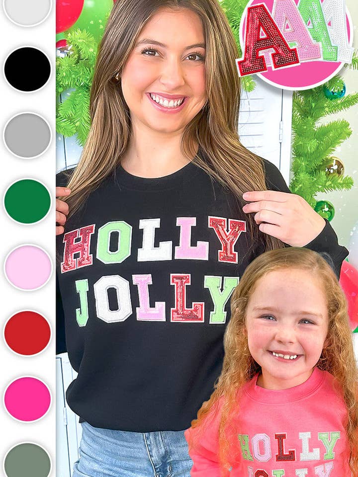 Sugar Stitch - Wholesale Sweatshirt - Women's - Holly Jolly Sequin Christmas Graphic Sweatshirt0