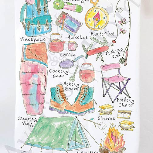 Lets Go Camping Tea Towel for wholesale by Avery's Home