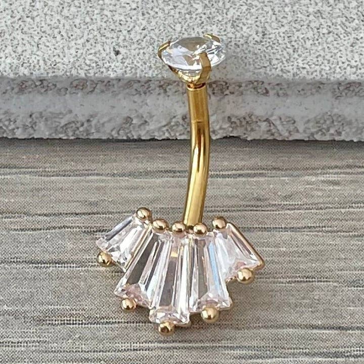 Gold Internally Threaded Belly Button Ring (14G | 10mm | Surgical Steel | Gold, Rose Gold, or Silver with Black, Pink or Clear CZs) for wholesale by Elara Body Jewelry