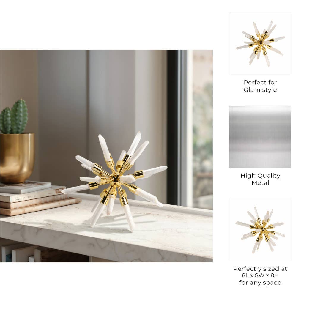 Sagebrook Home - Wholesale Decorative Tabletop Object - Metal Glass Small Crystal Starburst Statuary - Gold, 8 in.4
