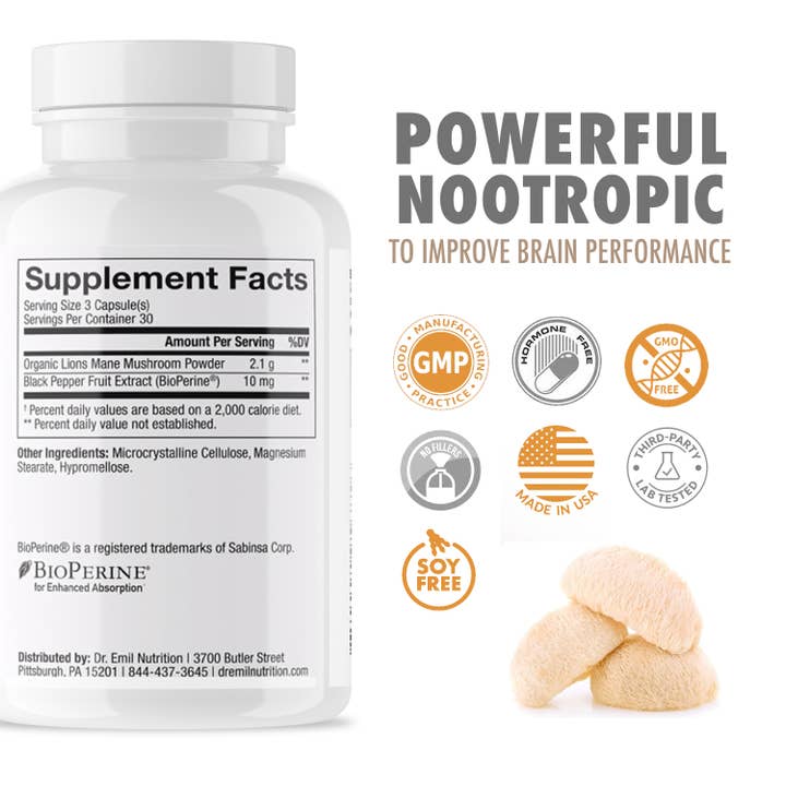 Dr. Emil Nutrition – Großhandel Nahrungsergänzungsmittel/Vitamin zum Einnehmen – Lions Mane Pilzkapseln