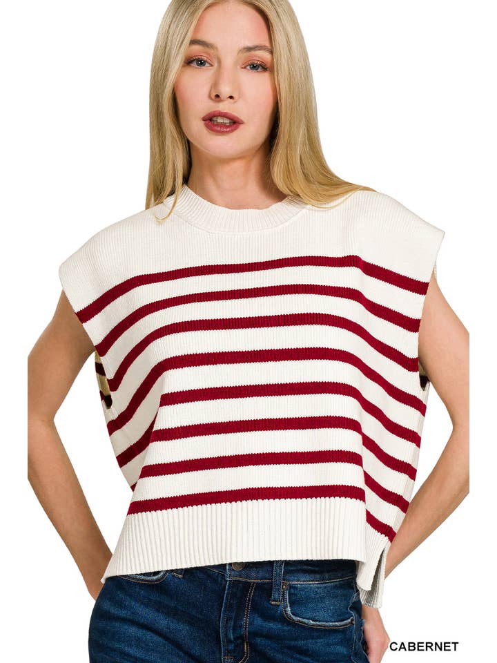 42POPS - Wholesale Outerwear Vest - Women's - ',,.._ Oversized Crew Neck Stripe Sweater Vest6