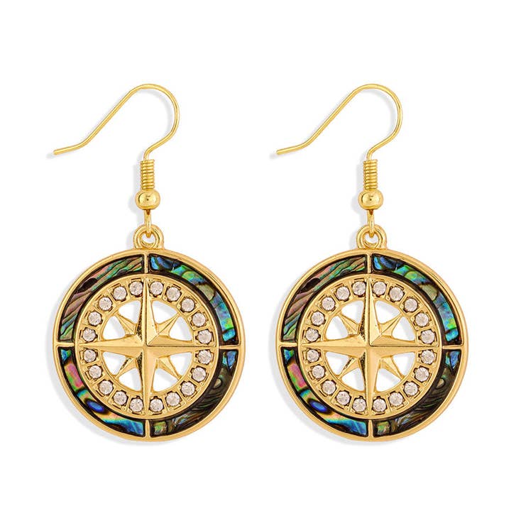 Abalone Compass With White Zircons Earrings for wholesale by S&T Collections