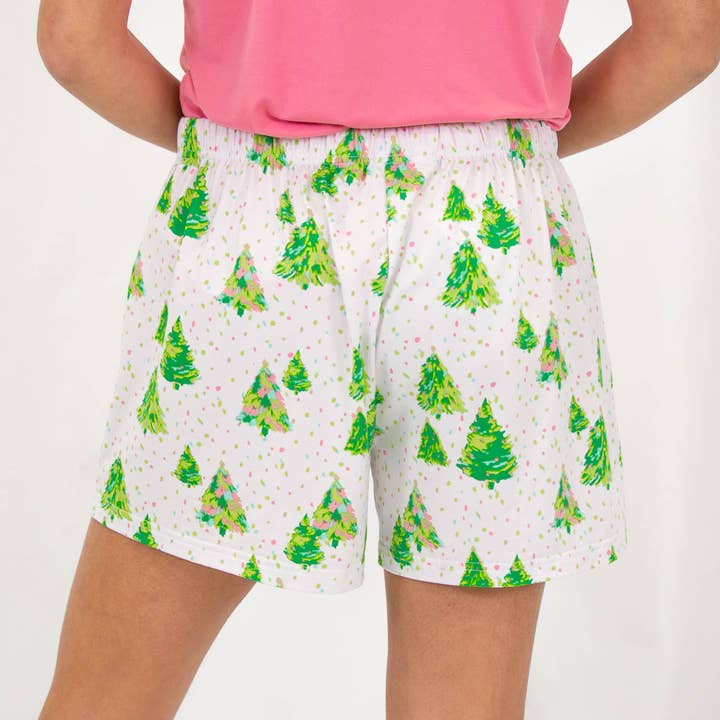 The Royal Standard - Wholesale Sleepwear Bottom - Women's - Celebration Tree Sleep Shorts White/Lime/Pink -Asst.