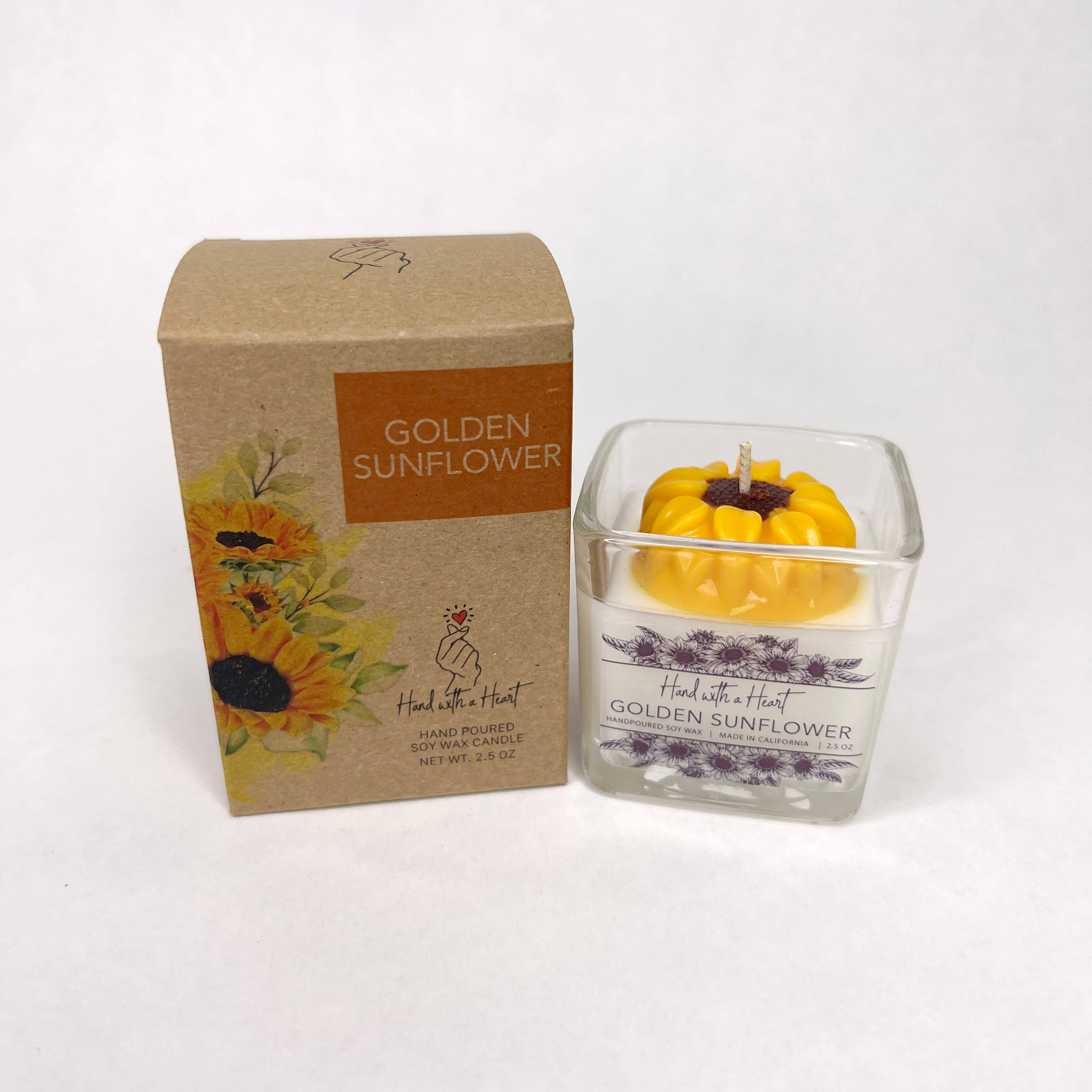 Hand with a Heart - Wholesale Novelty Candle - Golden Sunflower Soy Wax Candle4