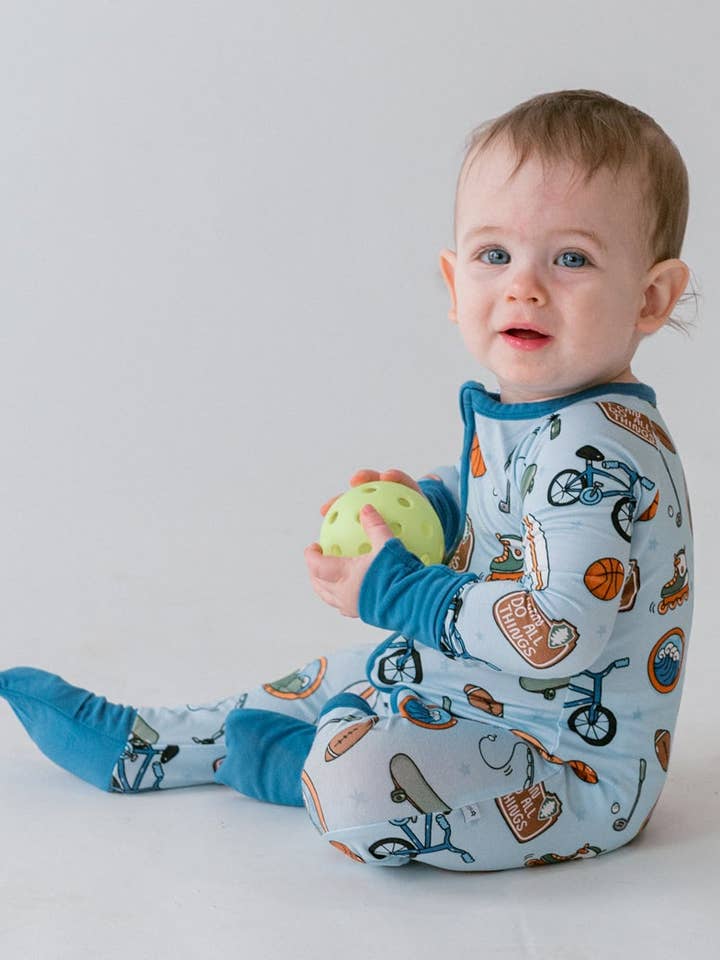 Blue “I Can Do All Things” Zippy for wholesale by Little Beam Co.