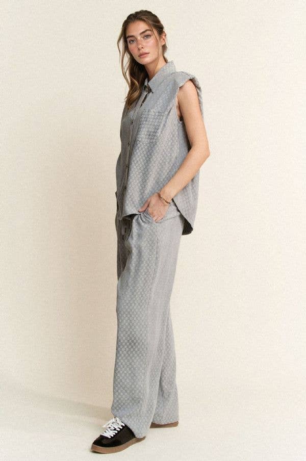 Davi & Dani – wholesale Set med topp och byxa – Dam – RUTIG DENIMSKJORTA MED KNAPPAR OCH LÅNGBYXOR3