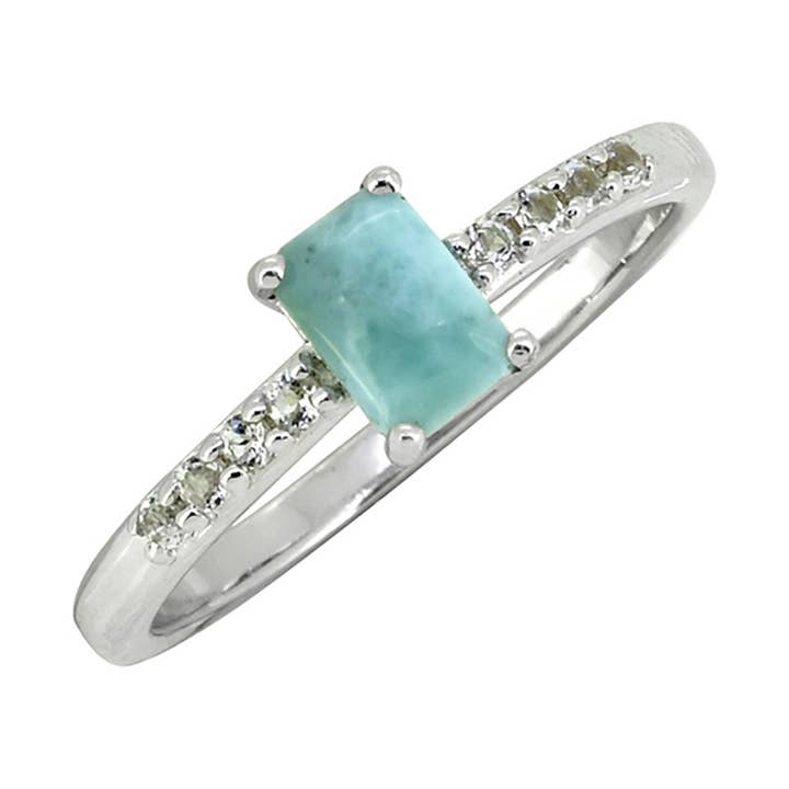 925 Sterling Silver Natural Larimar Gemstone Band Ring for wholesale by Tiramisu