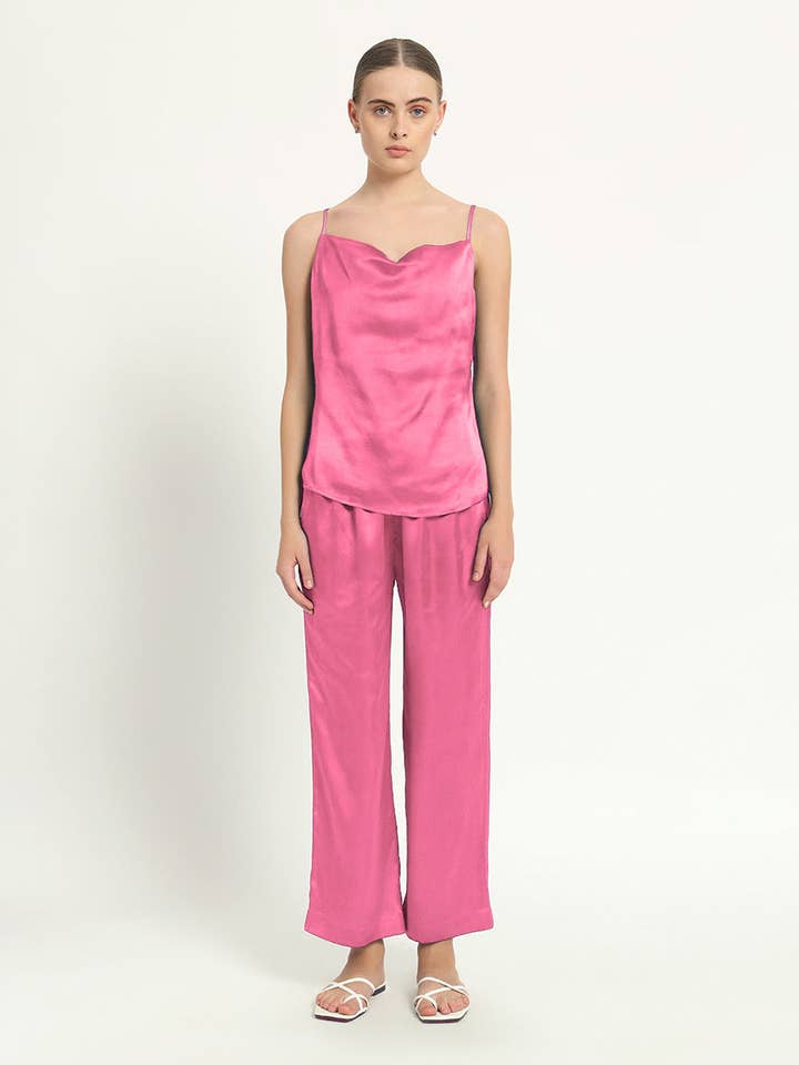 Ensemble de pyjama en satin à capuche Rose Français pour la vente par Thevasa
