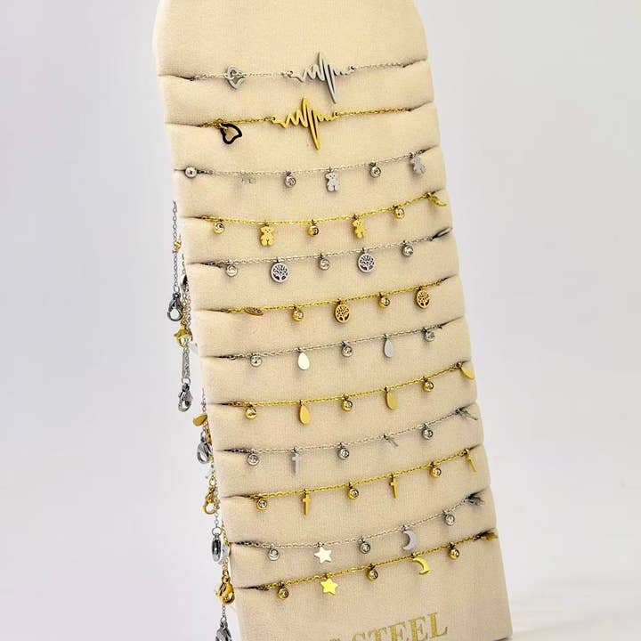 COSMOS - Wholesale Charm/Dangle Bracelet - Set of 12 Charm Bracelets with Various Designs Gold Silver1