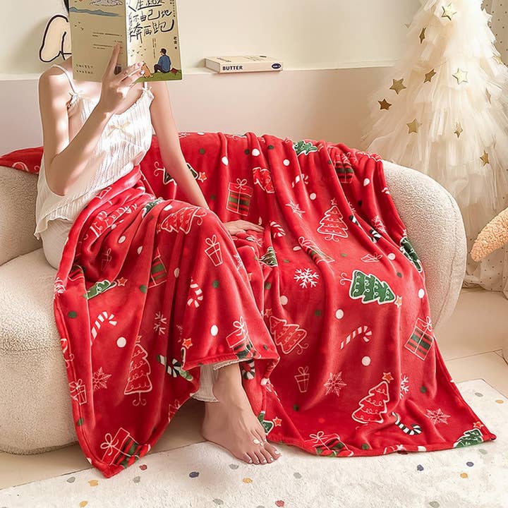 ACCITY - Wholesale Throw Blanket - Christmas Red Flannel Blanket Thick Coral Fleece_CWMM105146