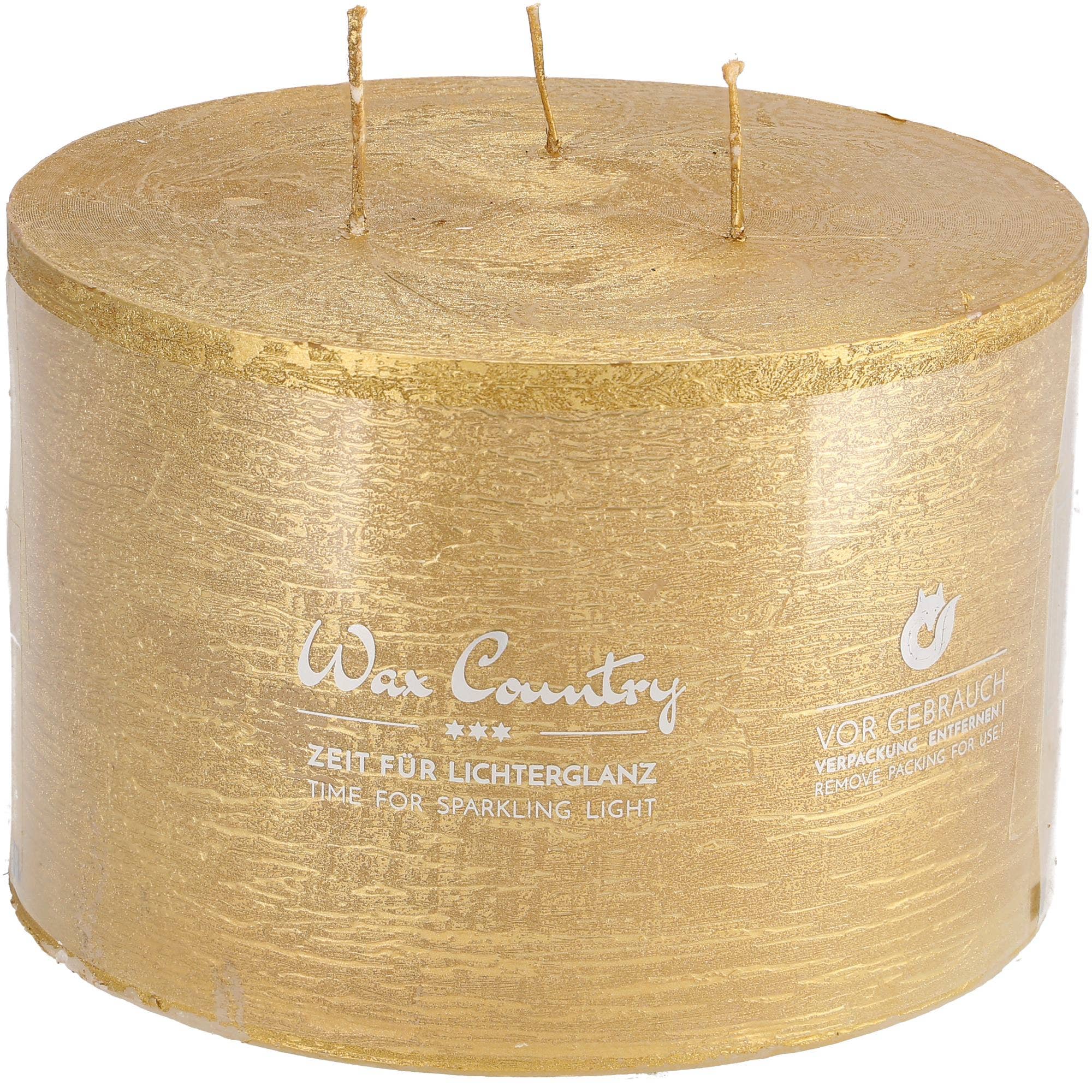 Vosteen - Vendita all'ingrosso Candele a colonna - Candela a tre stoppini Wax Country, oro metallico, H 100 mm/D 150 mm0