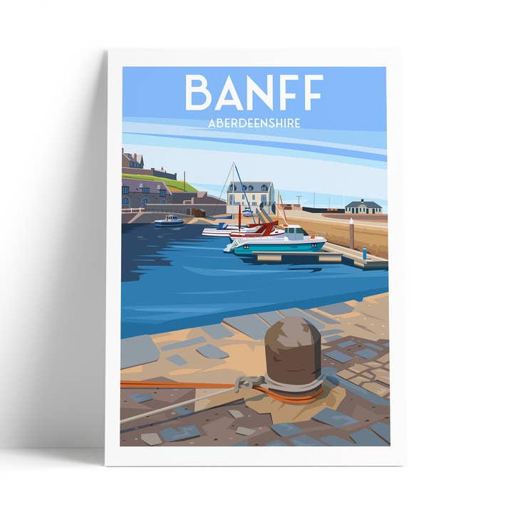 Banff Harbour Print - Aberdeenshire Travel Poster for wholesale by Printagonist