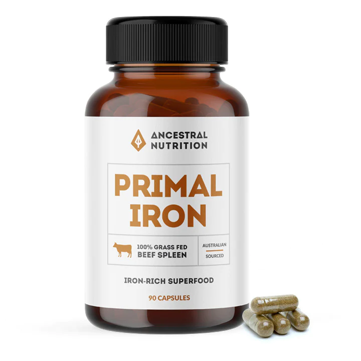 Ancestral Nutrition Pty Ltd – Großhandel Nahrungsergänzungsmittel/Vitamin zum Einnehmen – Primal Iron - Weidegezüchtete Rindermilz-Kapseln (Packung mit 6)1