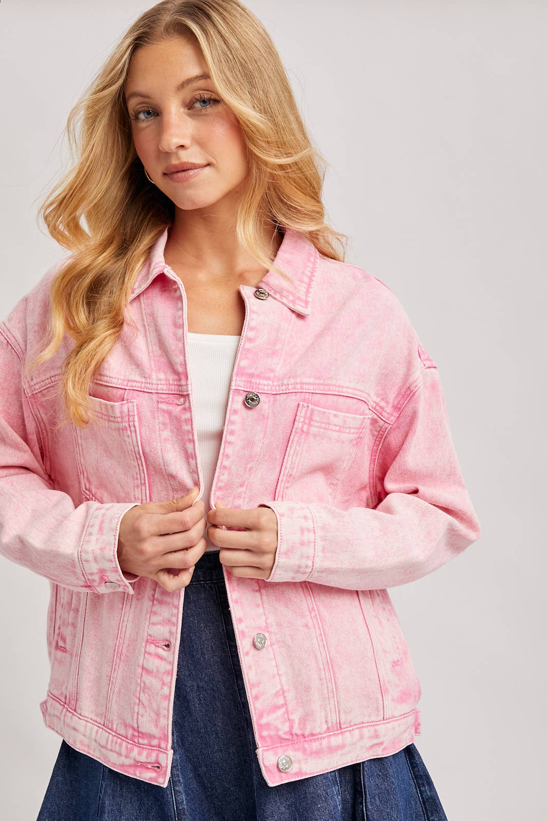 Bluivy - Venta al por mayor Cazadora vaquera - Mujer - Chaqueta oversized de mezclilla con botones31