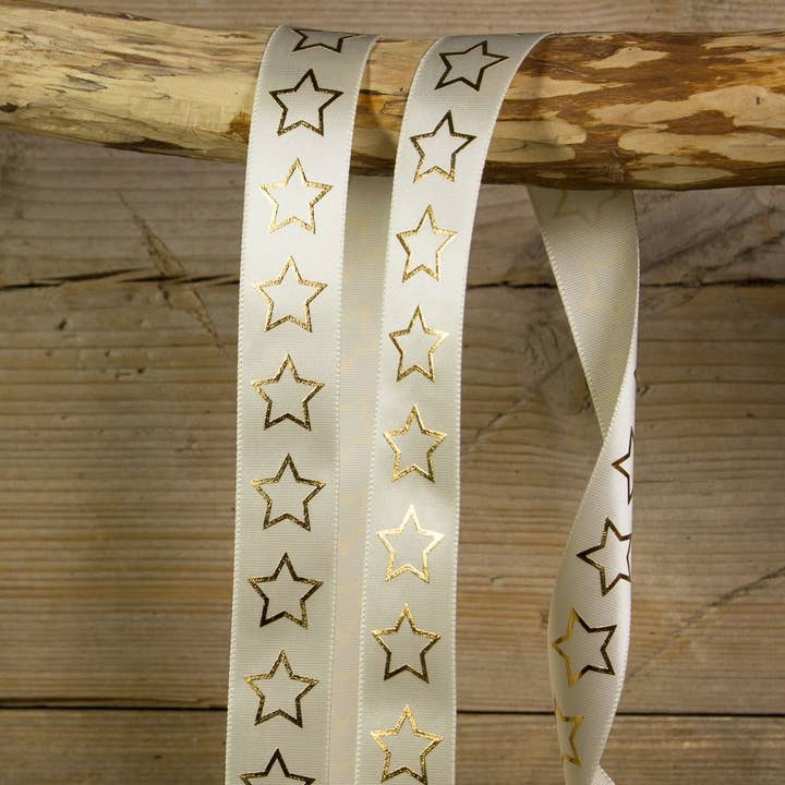 Charming Stars Satin Ribbon Champagne - Elegant Stars for wholesale by kadopapier.net