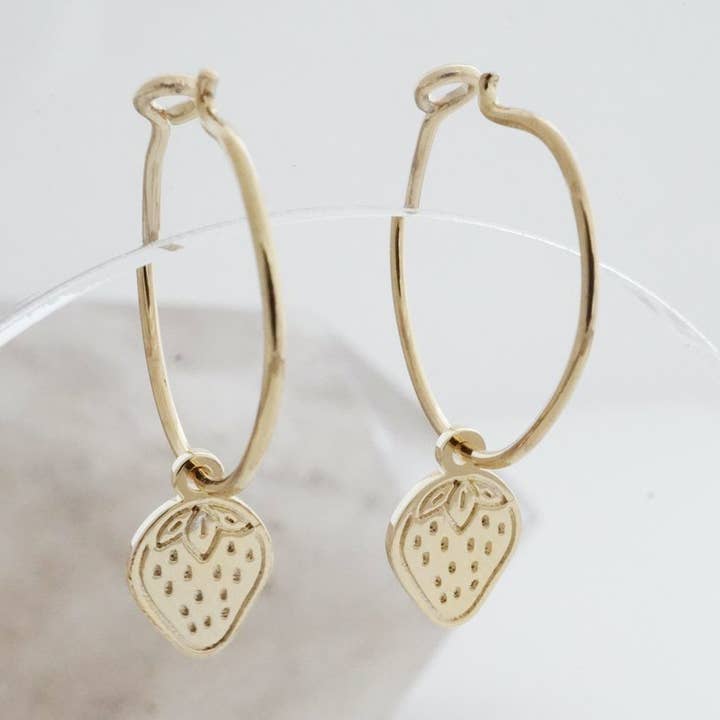 Magic Charm Strawberry Hoops for wholesale by Honeycat Jewelry