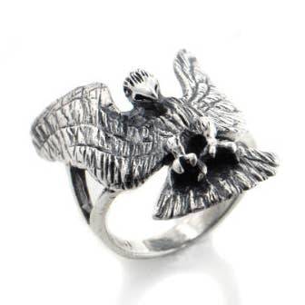 Silver Insanity – wholesale Cocktail/statement ring – Hawk - Majestic Bird of Prey - Mens Sterling Silver Ring0