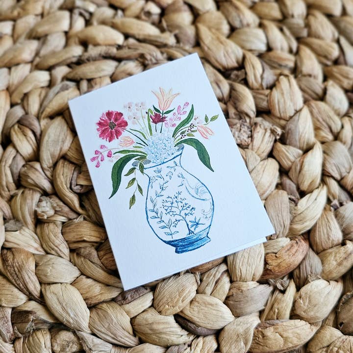 Blue Vase Bouquet Mini Card for wholesale by Tulip Design Company