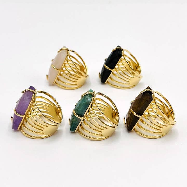 Rock Paradise - Wholesale Cocktail/Statement Ring - Crystal Rectangle Gemstone Gold-Plated Cigar Ring