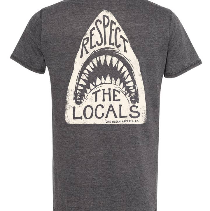 Respect The Locals Shark Head T-shirt for wholesale by One Ocean Apparel Co..