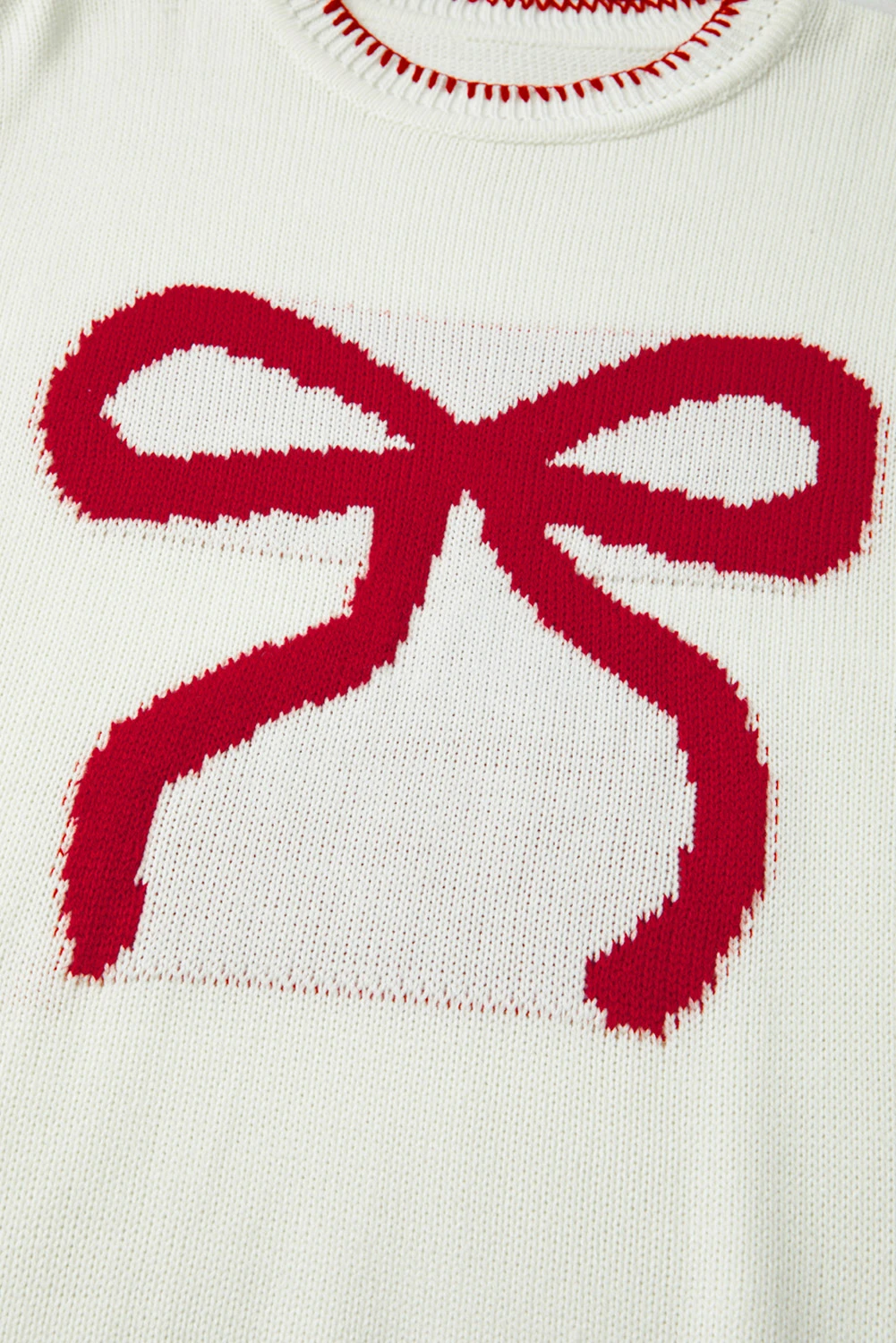 Offwhite Løs kvindesweater med rund hals og lange ærmer med sløjfedekor for engroshandel på Faire5