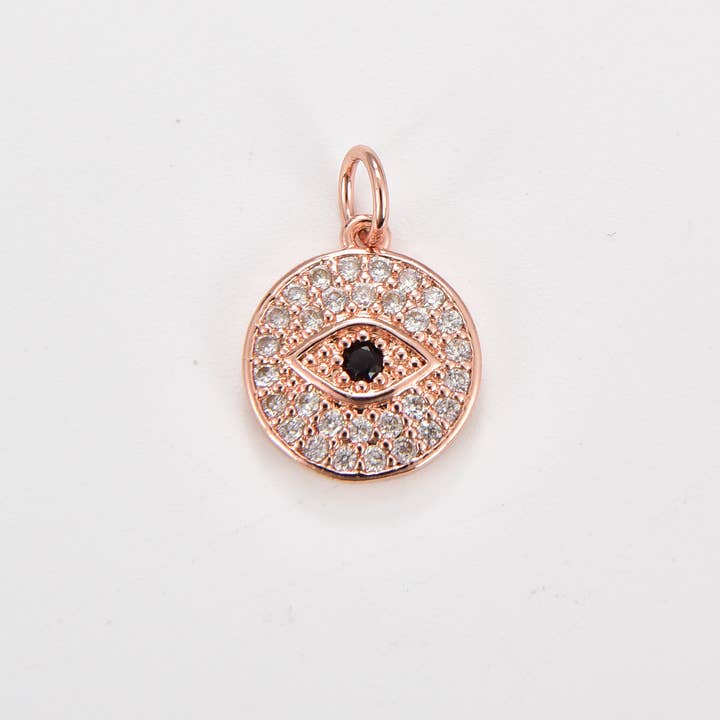 Beads Creation - Wholesale Individual Charm/Pendant - Gold Filled Evil Eye Dis Charm Pendant CZ Micro Pave, CP232