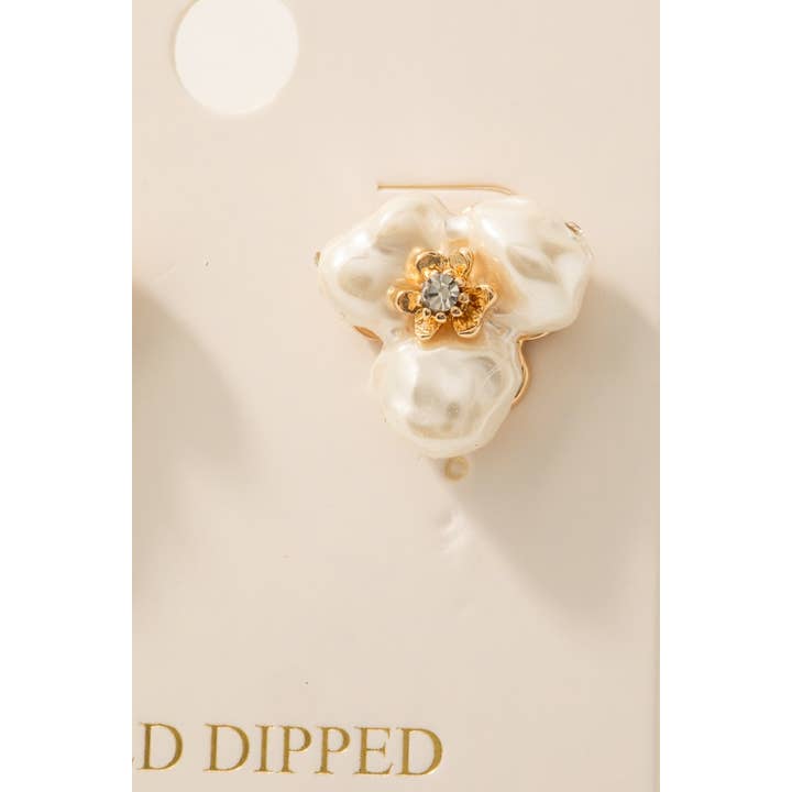 GDCRM Gold Dipped Pearl And Gem Flower Stud Earrings for wholesale on Faire2