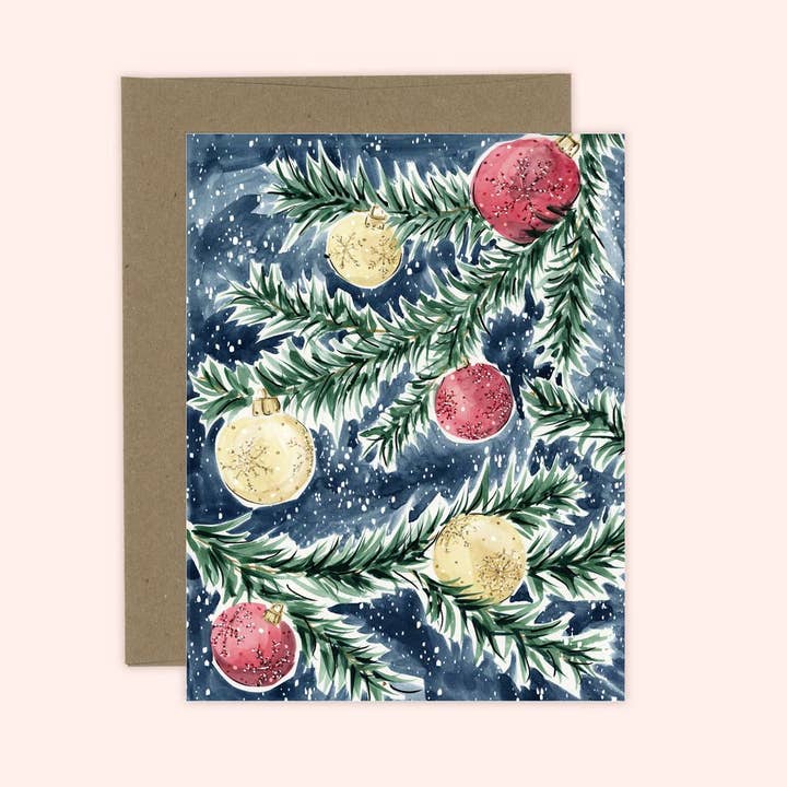 Vintage Christmas Ornaments Card for wholesale by Almeida Illustrations
