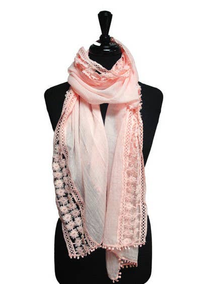 Écharpe en coton mélangé doux à demi-dentelle florale de couleur unie pour la vente par Juniper Wish