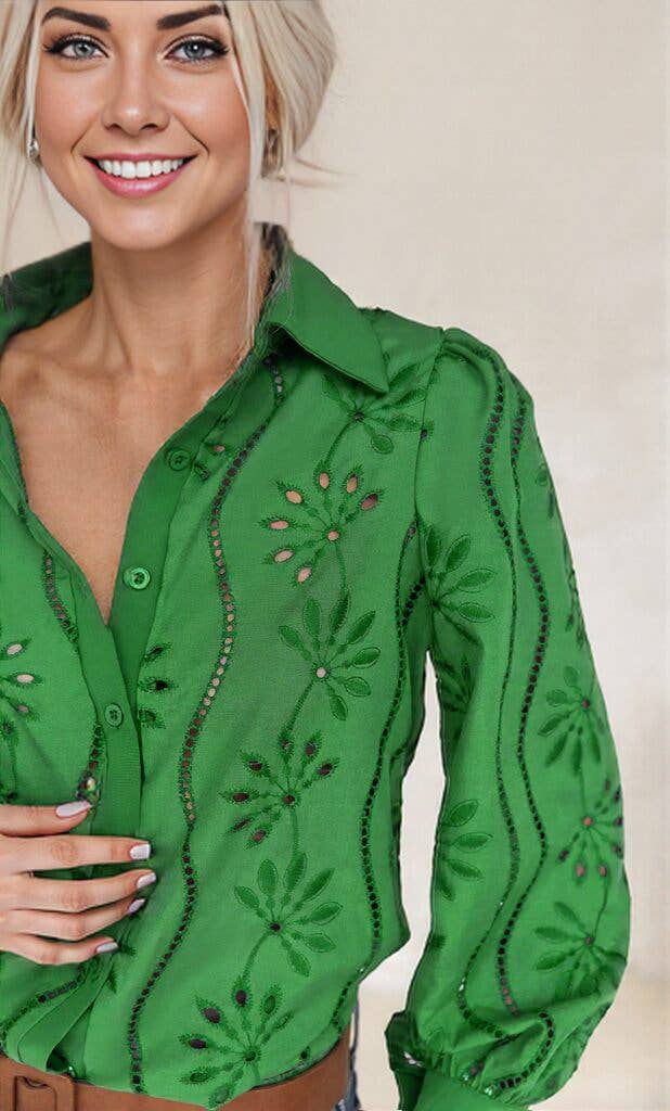 Anna Kaci Wholesale - Vente Chemise à col boutonné – femme - Blouse à manches longues boutonnée en broderie anglaise12