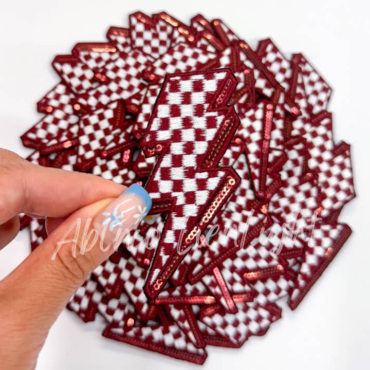 ABLNco - Wholesale Patch - maroon sequins checkered lightning bolt filler patch iron on