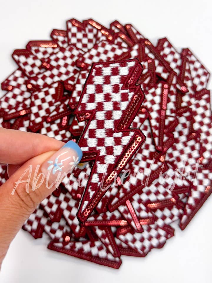 maroon sequins checkered lightning bolt filler patch iron on for wholesale by ABLNco