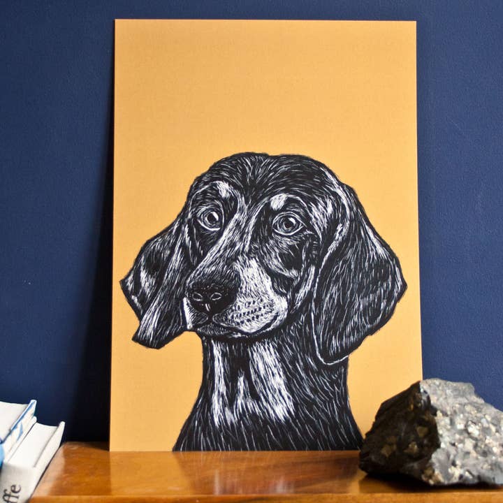 Affiche Teckel, format A4 pour la vente par Katja Rub